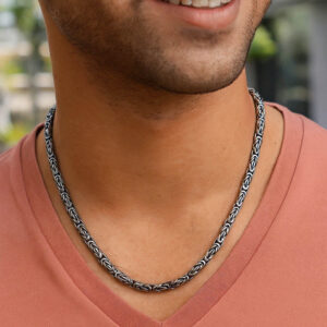 Solid Gunmetal Finish Sterling Silver Byzantine Chain Necklace 5mm 24 inch