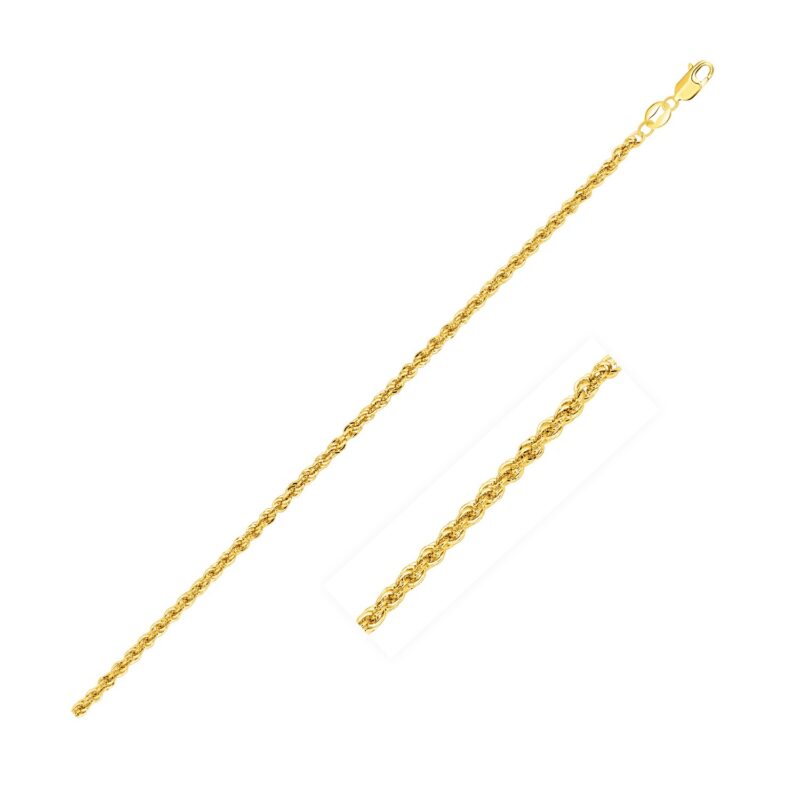 14k Yellow Gold Light Rope Chain Necklace 2 mm