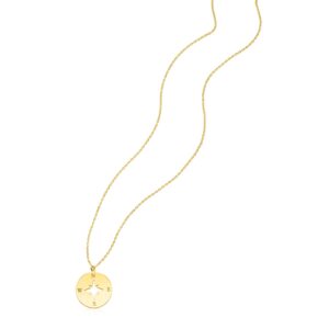 14K Yellow Gold Necklace with Compass Pendant 18 inch