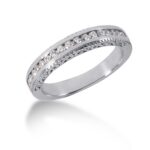 Vintage Style Engraved Diamond Channel Set Wedding Ring Band 14k White Gold