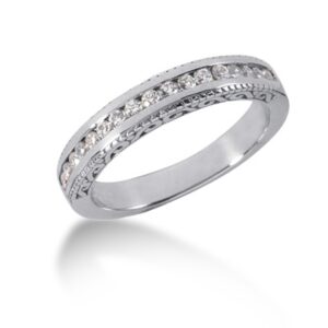 Vintage Style Engraved Diamond Channel Set Wedding Ring Band 14k White Gold