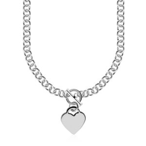 Sterling Silver Rolo Chain with Heart Toggle Charm 8mm 18 inch (45.7 cm)