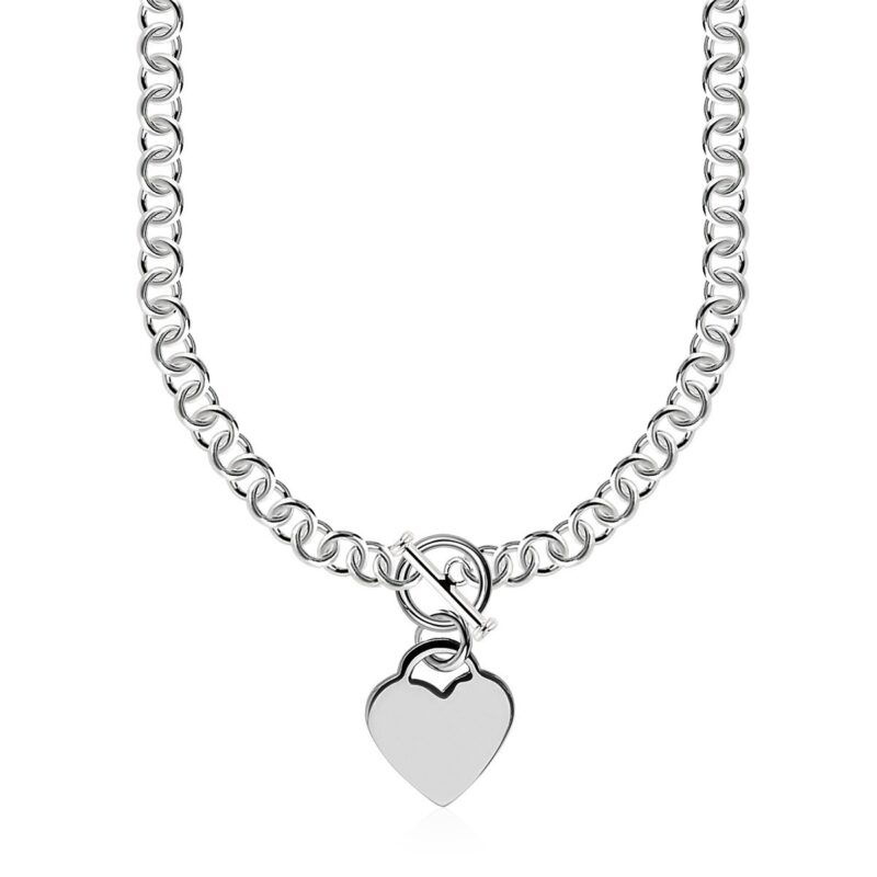 Sterling Silver Rolo Chain with Heart Toggle Charm 8mm 18 inch (45.7 cm)