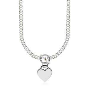 6 mm Rolo Chain Necklace with Heart Toggle Charm Sterling Silver 16 & 18 inch