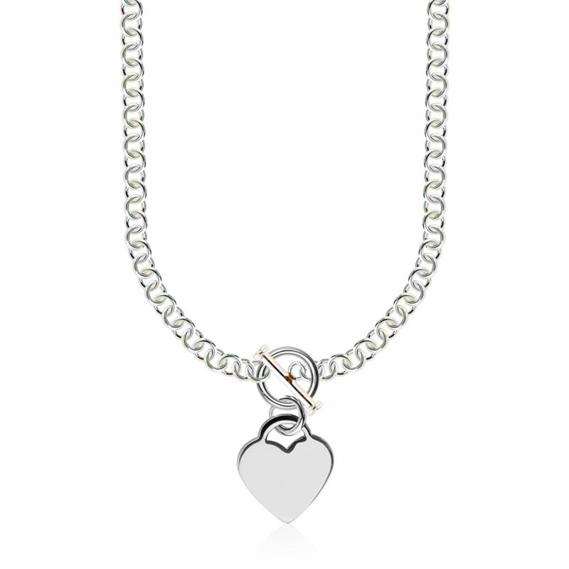 6 mm Rolo Chain Necklace with Heart Toggle Charm Sterling Silver 16 & 18 inch