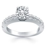 Diamond Micro Prong Cathedral Engagement Ring 1.1 Ct tw 14k White Gold