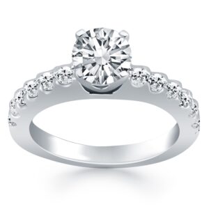 Diamond Micro Prong Cathedral Engagement Ring 1.1 Ct tw 14k White Gold