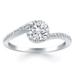 Bypass Swirl Diamond Halo Engagement Ring 14k White Gold