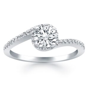 Bypass Swirl Diamond Halo Engagement Ring 14k White Gold