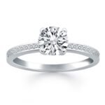 Engagement Ring with Diamond Channel Set Band 14k White Gold