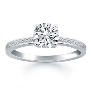 Engagement Ring with Diamond Channel Set Band 14k White Gold