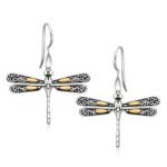 Dragonfly Drop Earrings 18k Yellow Gold & Sterling Silver