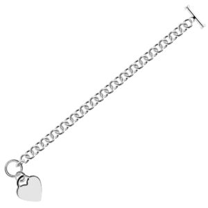 Rolo Chain Bracelet with Heart Charmed Sterling Silver Rhodium Plated (7.95 mm)