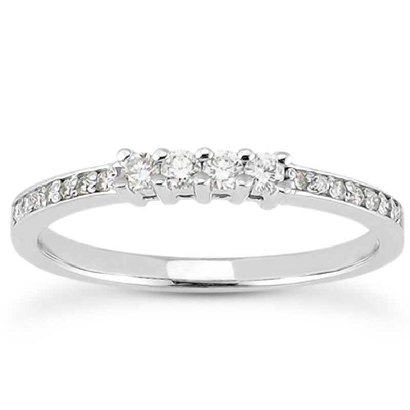 Wedding Band with Pave Set and Prong Set Diamonds 14k White Gold
