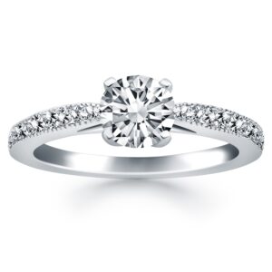 Diamond Pave Cathedral Engagement Ring 0.7 carat 14k White Gold
