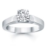 Wide Cathedral Solitaire Engagement Ring 0.5 carat 14k White Gold