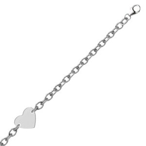 Chain Bracelet with a Flat Heart Station Sterling Silver Rhodium Plated (5.00 mm)