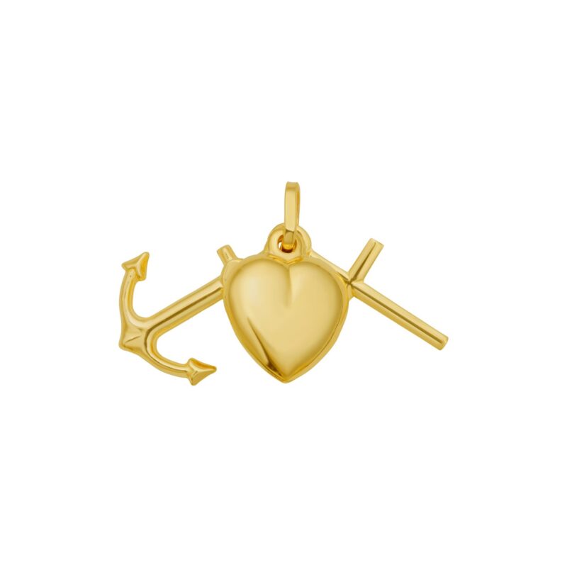 14K Yellow Gold Polished Heart Cross and Anchor Charm Pendant