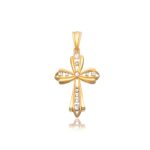 14k Two-Tone Gold Fancy Cross Pendant with Diamond Cuts 14k Two-Tone Gold Fancy Cross Pendant with Diamond Cuts