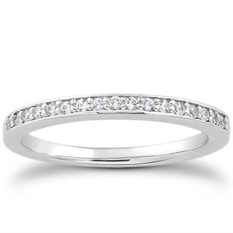 Diamond Wedding Ring Band Micro Pave Flat Sided 14k White Gold
