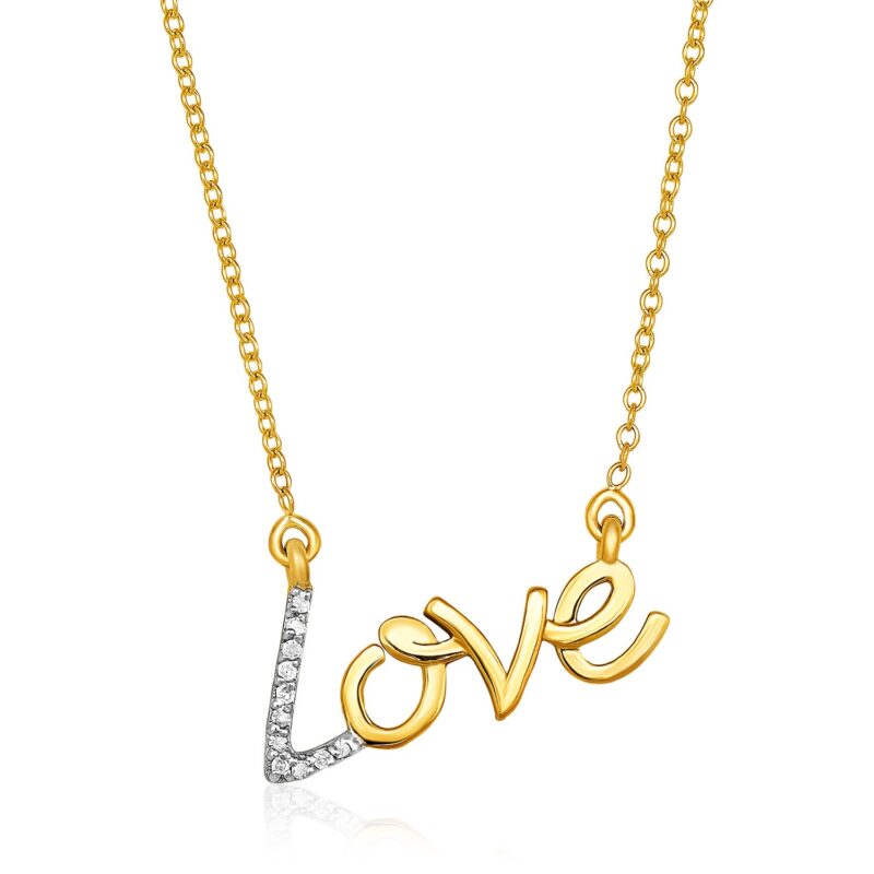 Gold and Diamond Love Symbol Necklace 14k Yellow Gold 18 inch