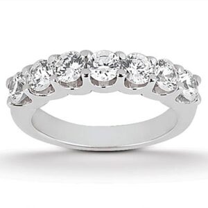 Diamond Scalloped Shared U Prong Setting Wedding Ring Band 14k White Gold