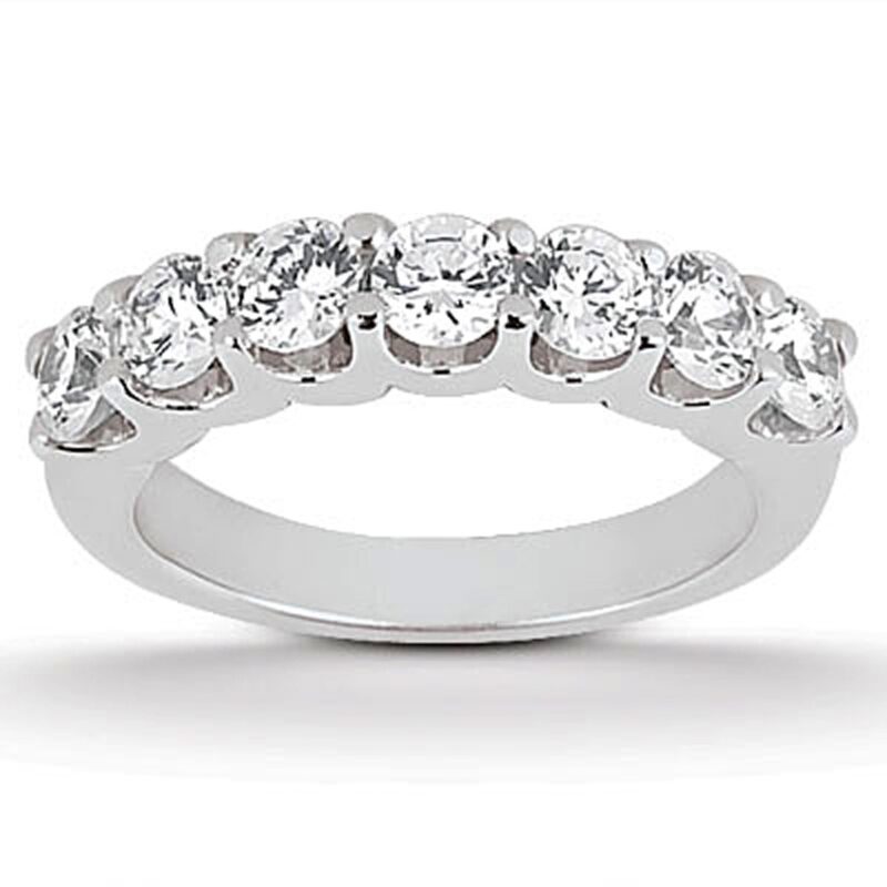 Diamond Scalloped Shared U Prong Setting Wedding Ring Band 14k White Gold