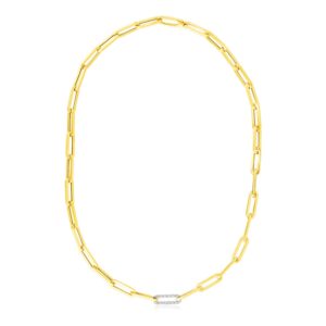 14k Yellow Gold Paperclip Chain Necklace with Diamond Link