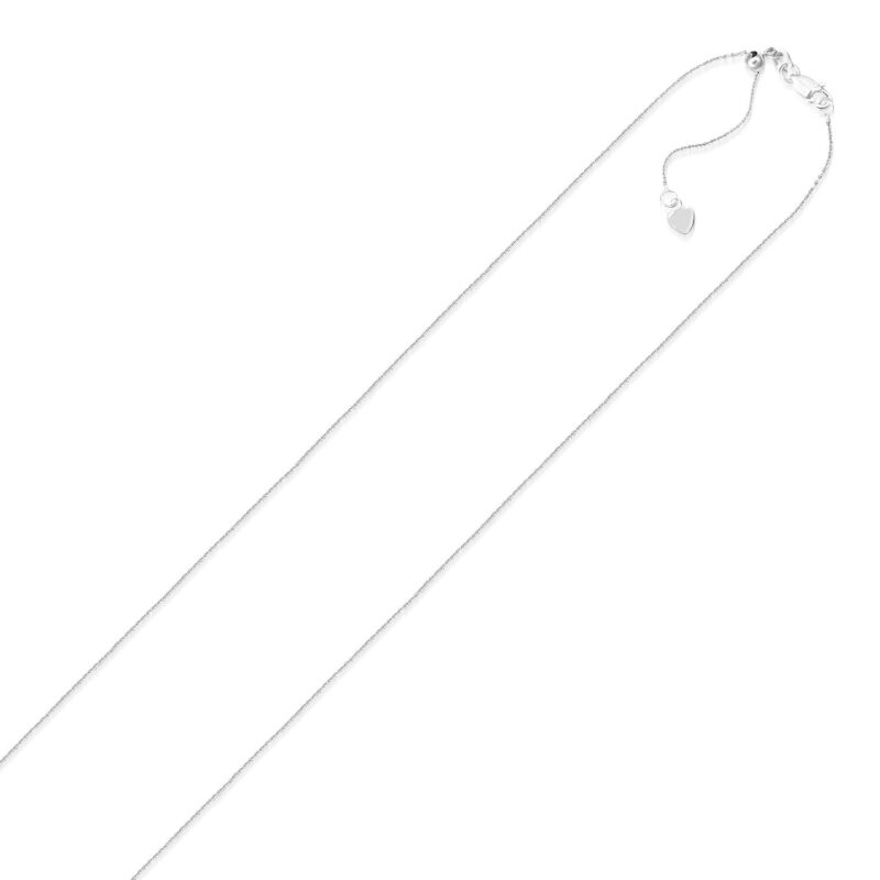 14k White Gold Adjustable Cable Chain Necklace with Lobster Clasp 1.1 mm