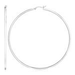Sterling Silver Large Hoop Earrings Rectangular Profile Polished (75mm)