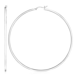 Sterling Silver Large Hoop Earrings Rectangular Profile Polished (75mm)