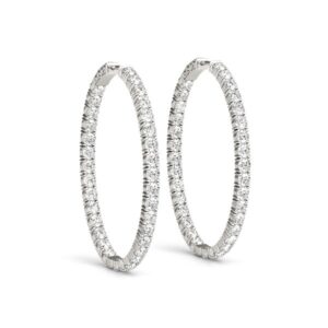 Inside Out Diamond Hoop Earrings Oval Shape 2 carat 14k White Gold
