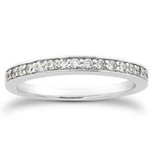 Pave Diamond Wedding Ring Band Set 1/2 Around 14k White Gold 2.5 mm 16 Point