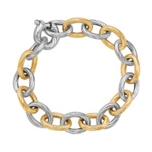Chain Bracelet 18k Gold and Sterling Silver Two Color Diamond Cut