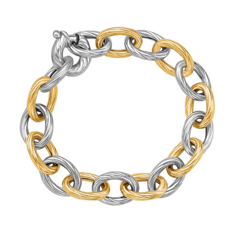 Chain Bracelet 18k Gold and Sterling Silver Two Color Diamond Cut