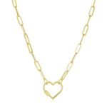 14k Yellow Gold Paperclip Chain Necklace with Heart Carabiner Clasp