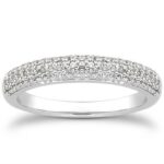 Triple Multi Row Micro Pave Diamond Wedding Ring Band 0.4 carat 14k White Gold