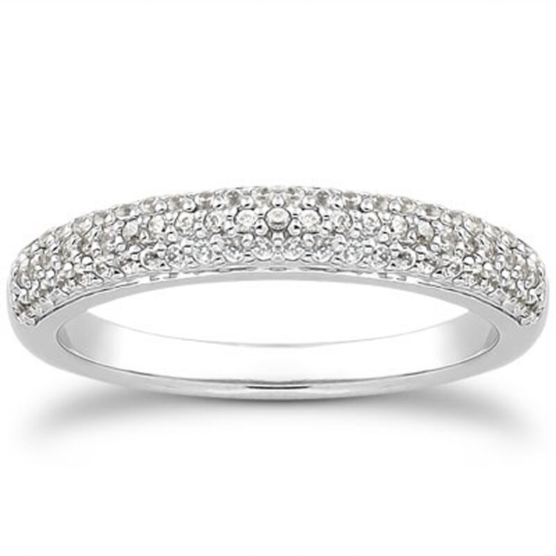Triple Multi Row Micro Pave Diamond Wedding Ring Band 0.4 carat 14k White Gold