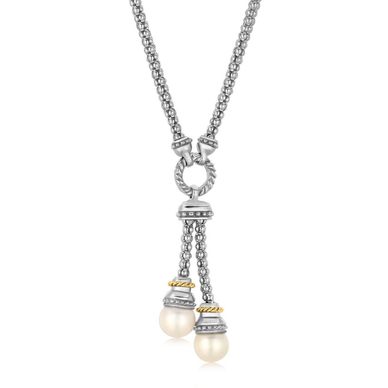 Popcorn Necklace with Pearl Accents 18k Gold and Sterling Silver Two Tone