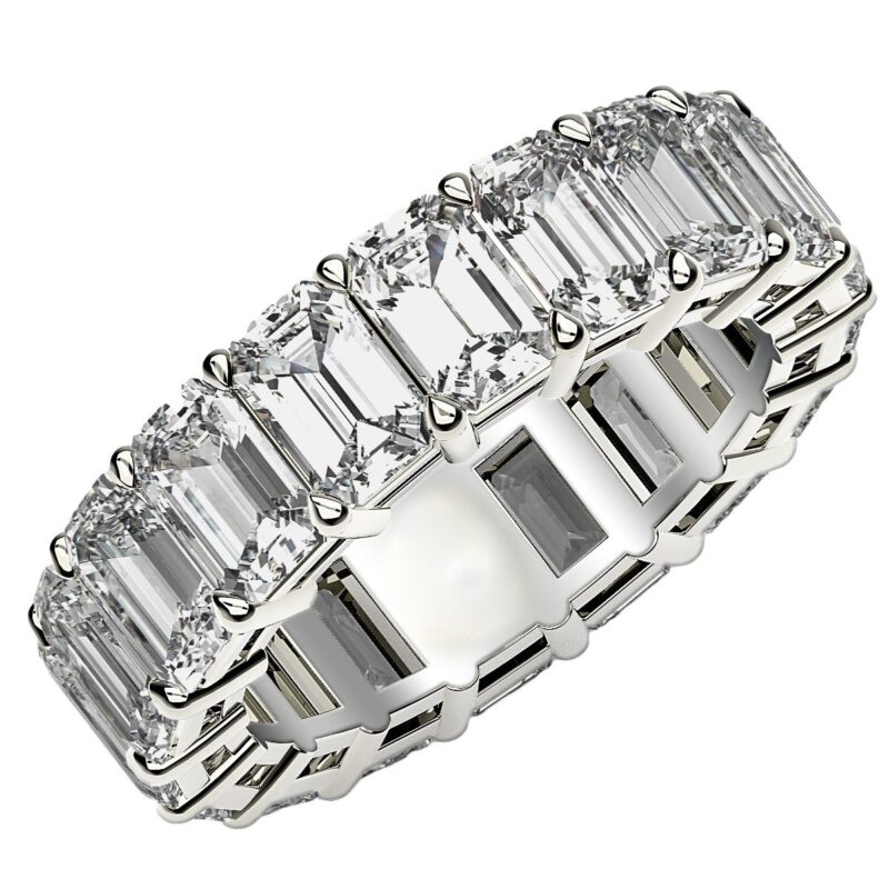 8 carat Emerald Cut Lab Grown Diamond Eternity Ring 14k White Gold