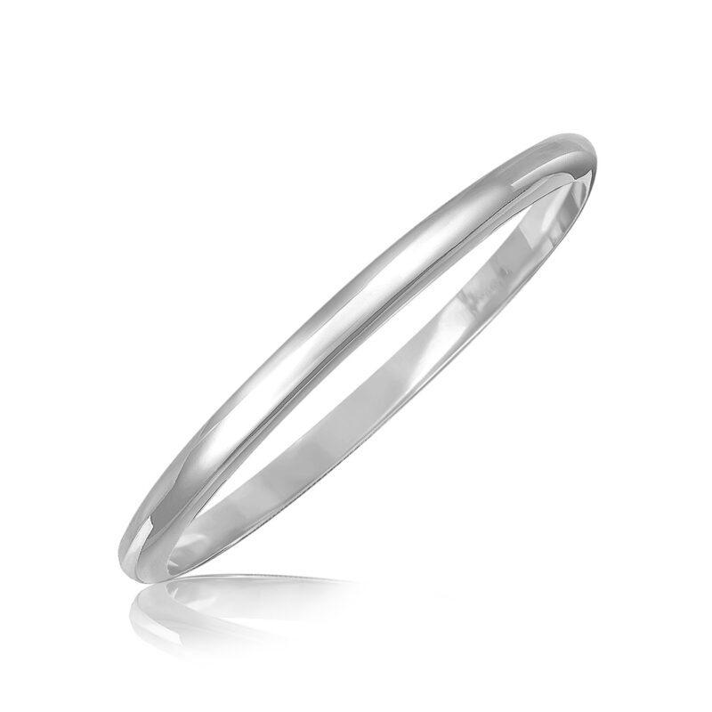 Sterling Silver Slim Dome Bangle Rhodium Plated (6.50 mm)