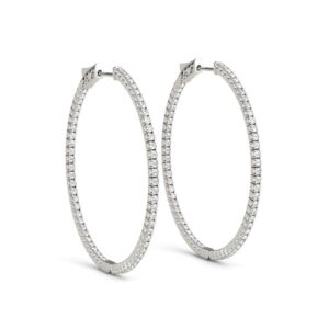 Slim Inside Out Diamond Hoop Earrings 1 1/2 Carat 14k White Gold