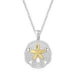 Designer Sand Dollar Pendant Sterling Silver and 14k Yellow Gold