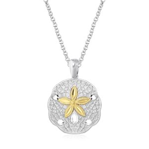 Designer Sand Dollar Pendant Sterling Silver and 14k Yellow Gold