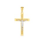 Large Jesus Crucifix Cross Pendant 14 karat Yellow and White Gold Diamond Cut