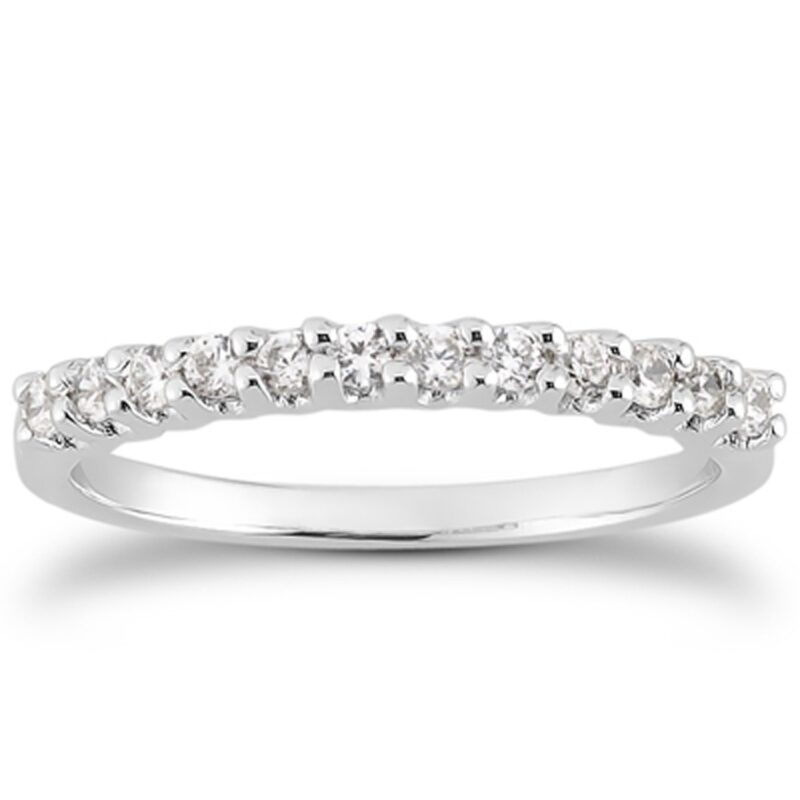 Diamond Wedding Ring Band Fancy U Setting Shared Prong 14k White Gold