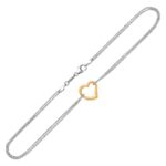 Single Open Heart Anklet 14k Yellow Gold and Sterling Silver