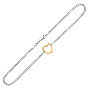 Single Open Heart Anklet 14k Yellow Gold and Sterling Silver