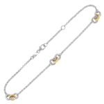 Triple Ring Stationed Anklet 14k Yellow Gold and Sterling Silver