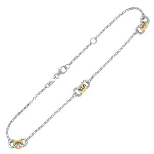 Triple Ring Stationed Anklet 14k Yellow Gold and Sterling Silver